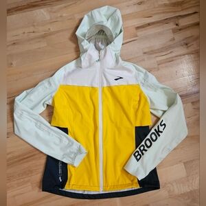 Brooks Colorblock Hooded Running Jacket - Yellow & Mint